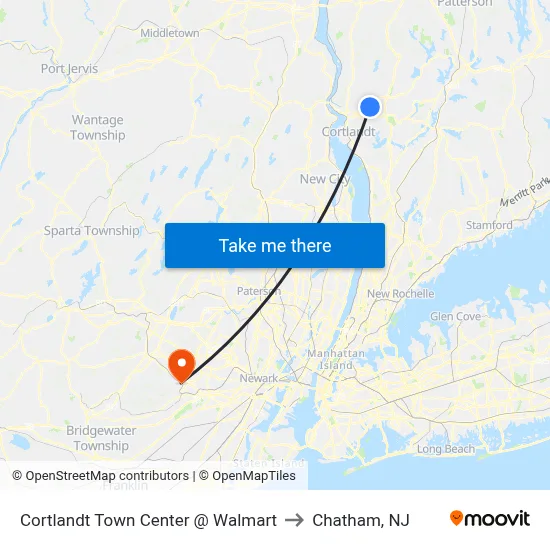 Cortlandt Town Center @ Walmart to Chatham, NJ map