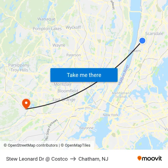 Stew Leonard Dr @ Costco to Chatham, NJ map
