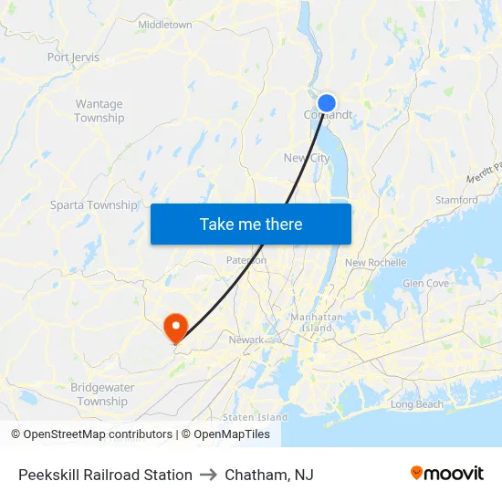 Peekskill Railroad Station to Chatham, NJ map