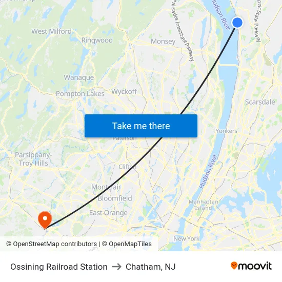 Ossining Railroad Station to Chatham, NJ map