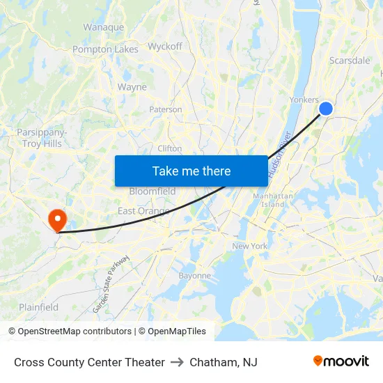 Cross County Center Theater to Chatham, NJ map