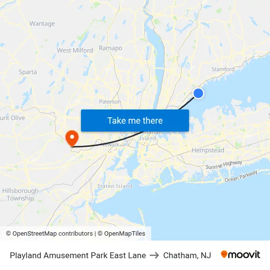 Playland Amusement Park East Lane to Chatham, NJ map