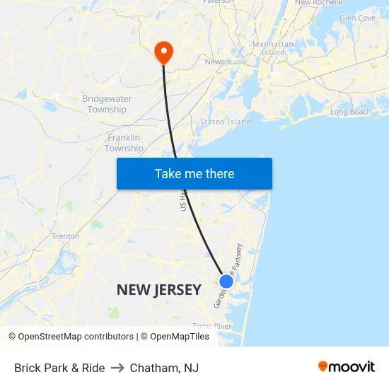Brick Park & Ride to Chatham, NJ map