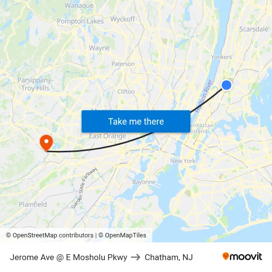 Jerome Ave @ E Mosholu Pkwy to Chatham, NJ map