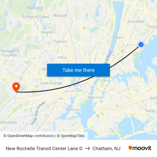 New Rochelle Transit Center Lane D to Chatham, NJ map