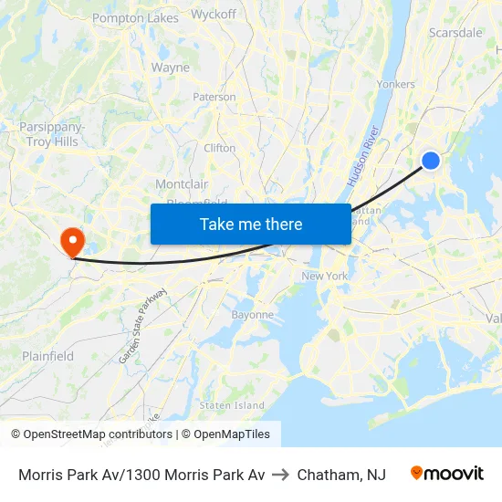 Morris Park Av/1300 Morris Park Av to Chatham, NJ map