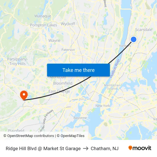 Ridge Hill Blvd @ Market St Garage to Chatham, NJ map