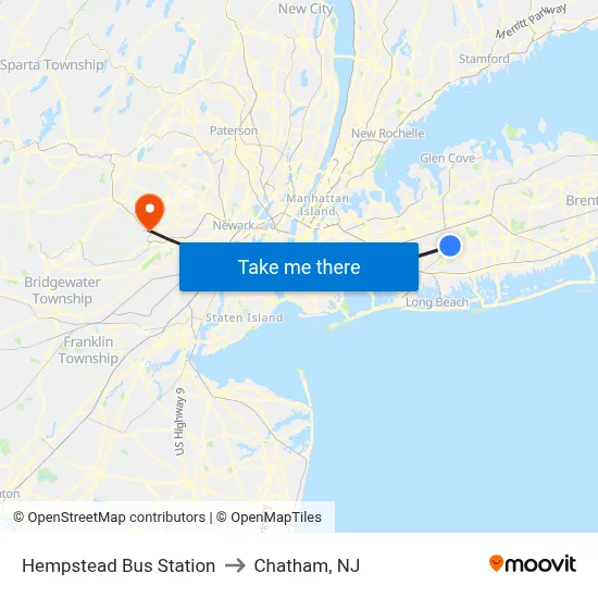 Hempstead Bus Station to Chatham, NJ map
