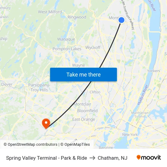 Spring Valley Terminal - Park & Ride to Chatham, NJ map