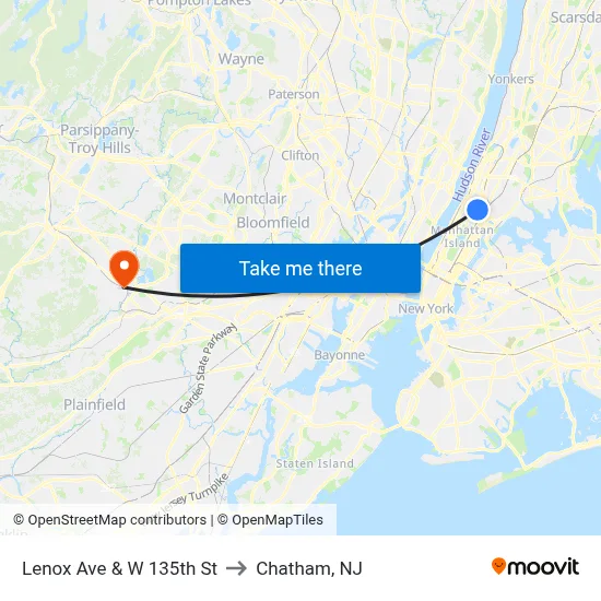 Lenox Ave & W 135th St to Chatham, NJ map