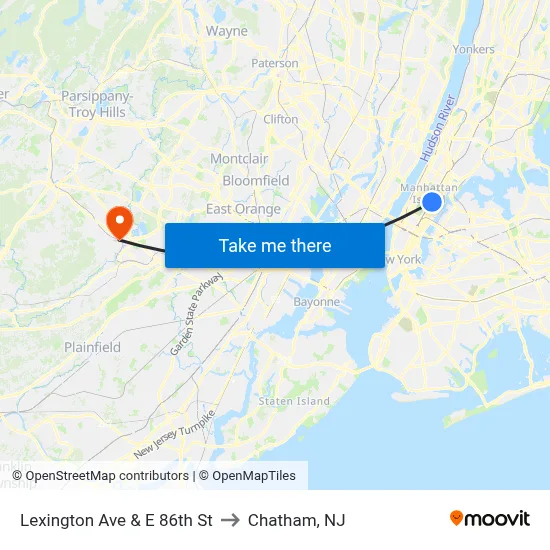 Lexington Ave & E 86th St to Chatham, NJ map