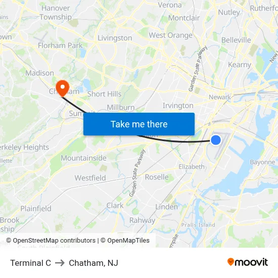 Terminal C to Chatham, NJ map