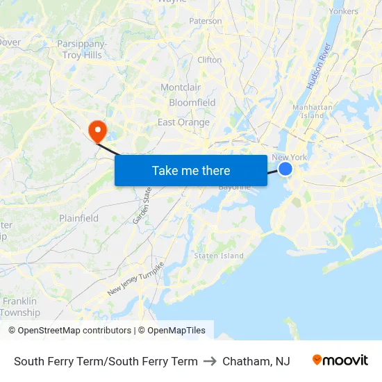 South Ferry Term/South Ferry Term to Chatham, NJ map