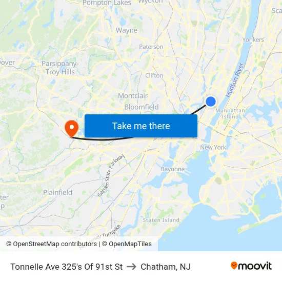 Tonnelle Ave 325's Of 91st St to Chatham, NJ map