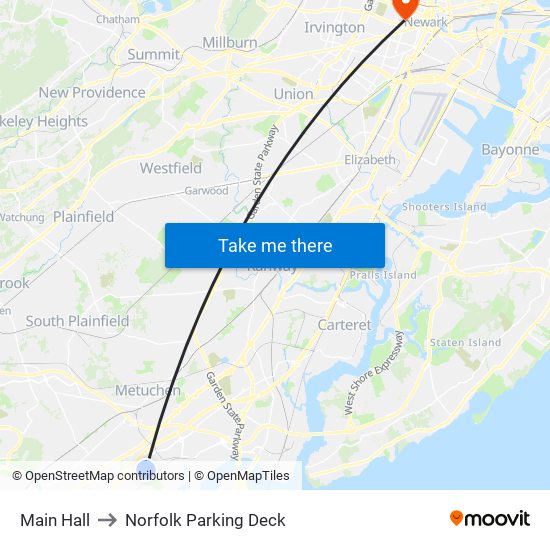 Main Hall to Norfolk Parking Deck map