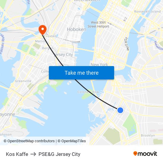 Kos Kaffe to PSE&G Jersey City map