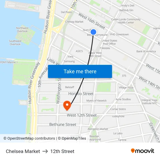 Chelsea Market to 12th Street map