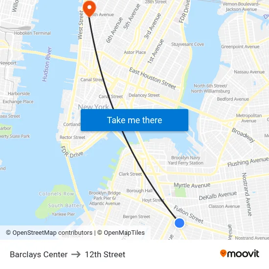 Barclays Center to 12th Street map