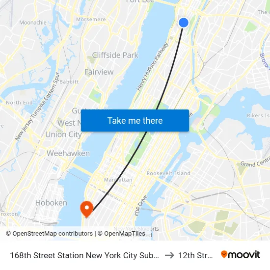 168th Street Station New York City Subway to 12th Street map