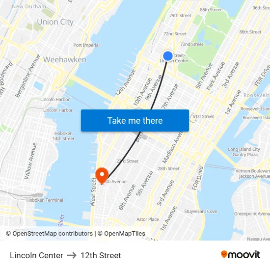 Lincoln Center to 12th Street map