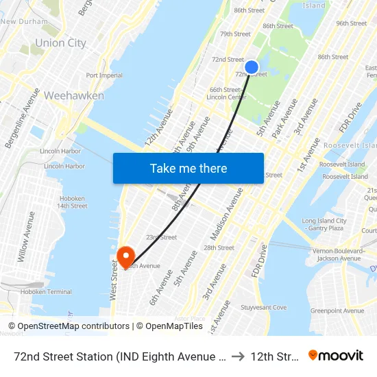 72nd Street Station (IND Eighth Avenue Line) to 12th Street map
