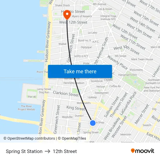 Spring St Station to 12th Street map