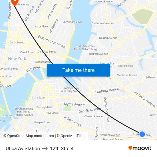 Utica Av Station to 12th Street map