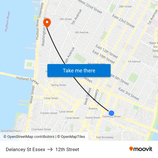 Delancey St Essex to 12th Street map