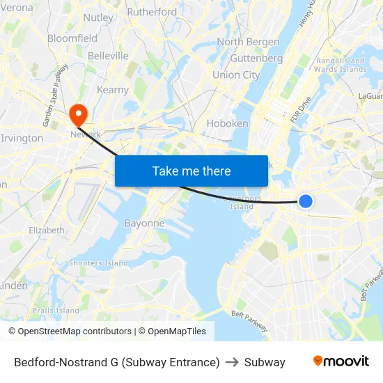Bedford-Nostrand G (Subway Entrance) to Subway map