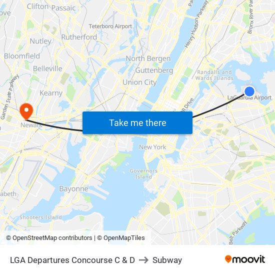 LGA Departures Concourse C & D to Subway map