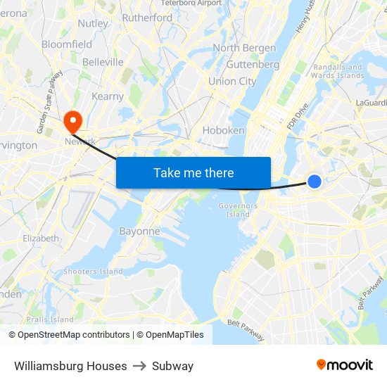 Williamsburg Houses to Subway map