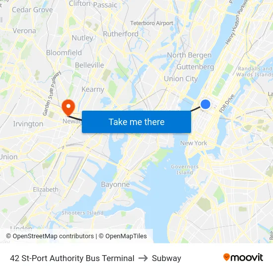 42 St-Port Authority Bus Terminal to Subway map