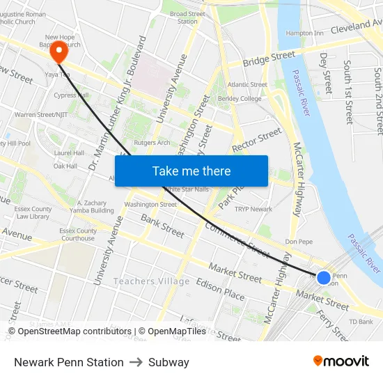 Newark Penn Station to Subway map