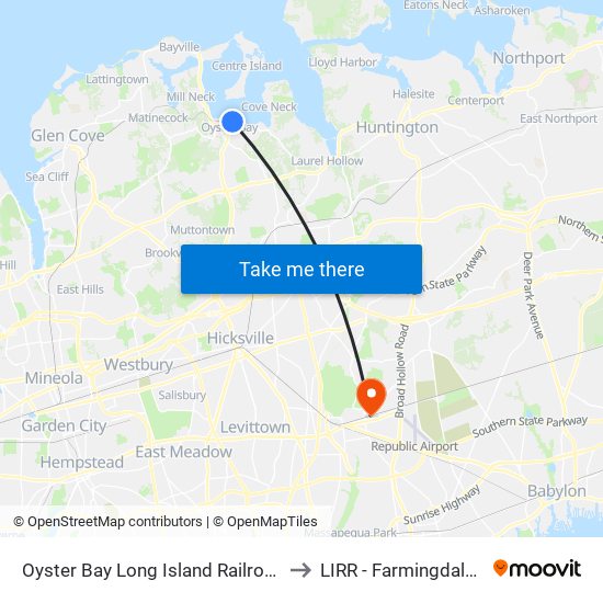 Oyster Bay Long Island Railroad Turntable to LIRR - Farmingdale Station map