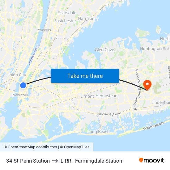 34 St-Penn Station to LIRR - Farmingdale Station map