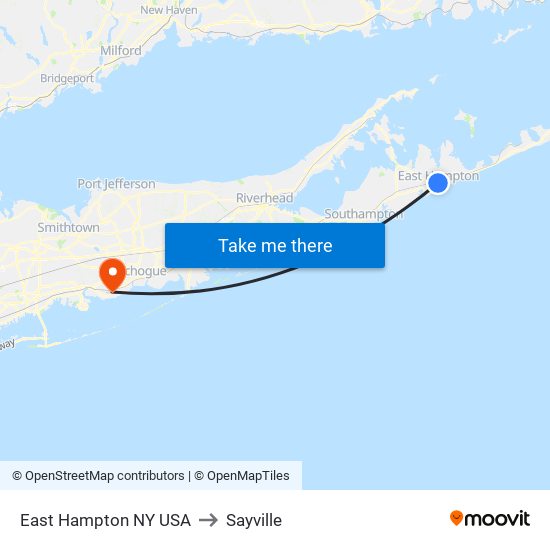 East Hampton NY USA to Sayville map