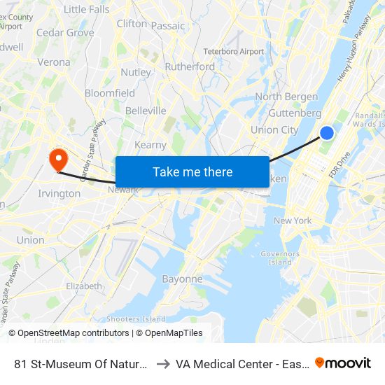 81 St-Museum Of Natural History to VA Medical Center - East Orange map