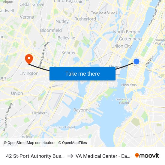 42 St-Port Authority Bus Terminal to VA Medical Center - East Orange map