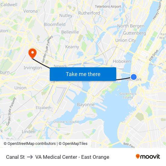 Canal St to VA Medical Center - East Orange map