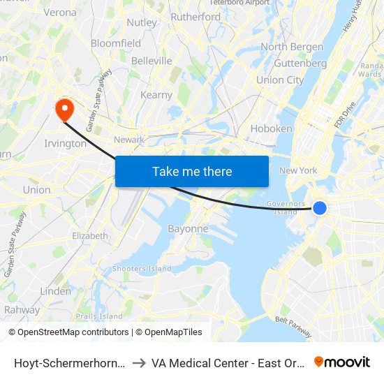 Hoyt-Schermerhorn Sts to VA Medical Center - East Orange map