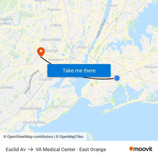 Euclid Av to VA Medical Center - East Orange map