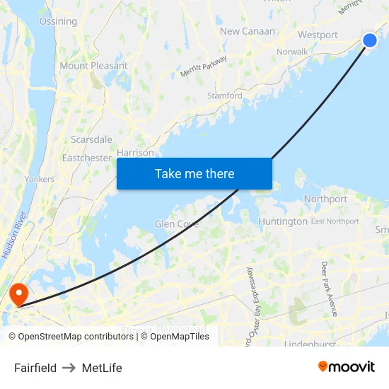 Fairfield to MetLife map