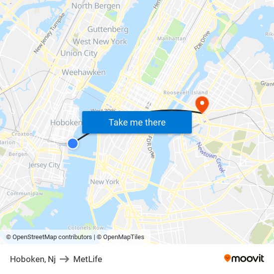 Hoboken, Nj to MetLife map