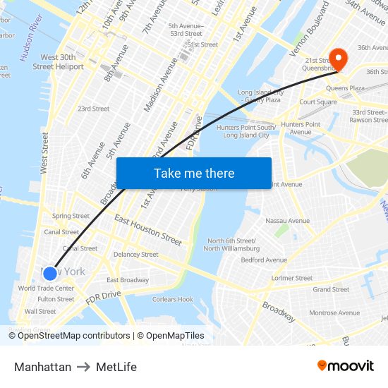 Manhattan to MetLife map