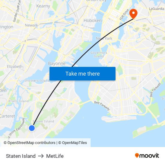 Staten Island to MetLife map
