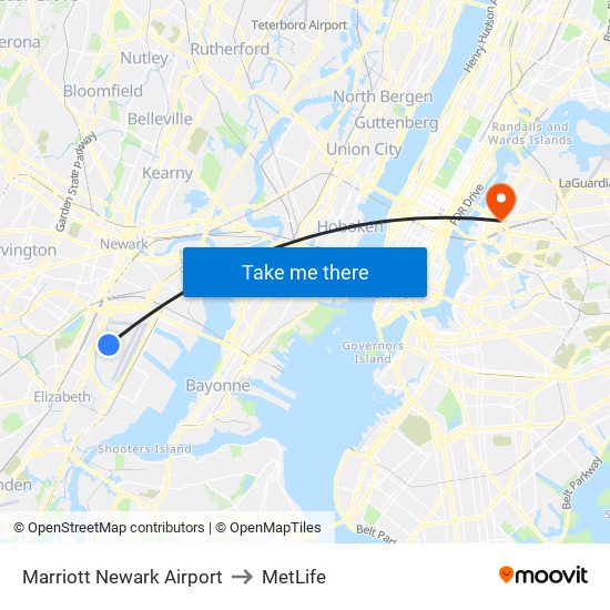 Marriott Newark Airport to MetLife map