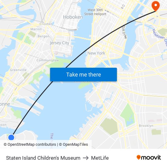 Staten Island Children's Museum to MetLife map