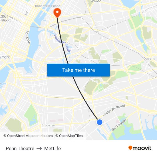Penn Theatre to MetLife map