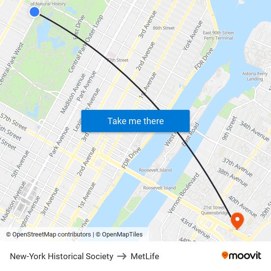 New-York Historical Society to MetLife map