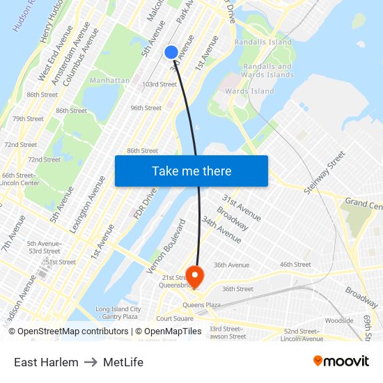 East Harlem to MetLife map